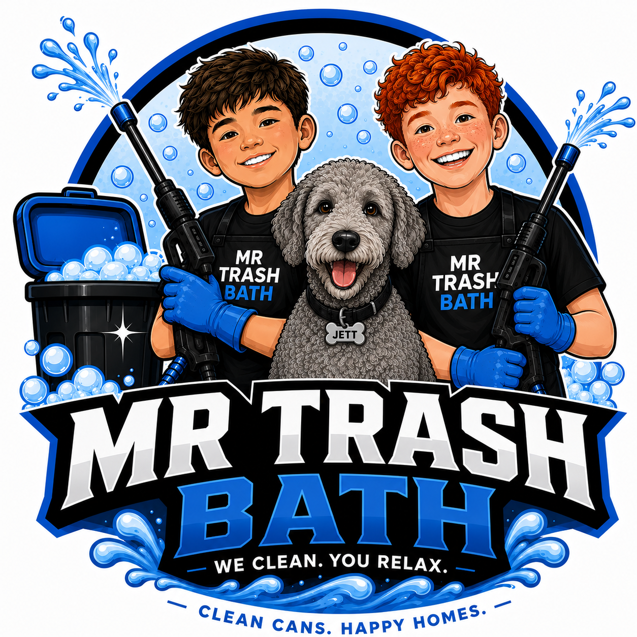 Mr. Trash Bath β two young entrepreneurs and their dog Jett with pressure washers